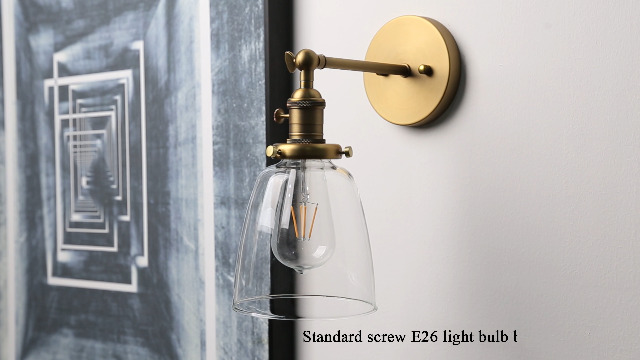 Image of Permo Industrial Vintage Single Sconce with Oval Cone Clear Glass Shade 1-Light Wall Sconce Wall Lamp (Brushed)