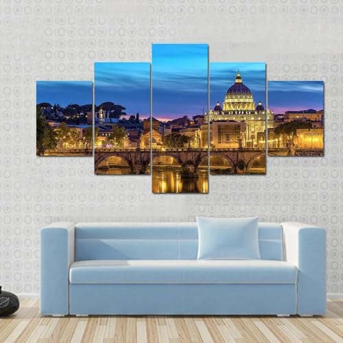 Deco murale salon 5 parties grand tableau cadre toile Rome coucher de soleil