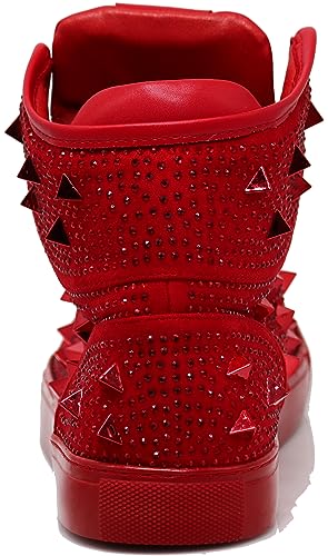 Image of Enzo Romeo Men's High Top Crystal Shimmer Rhinestone Blink Flat Spike Fashion Sneakers Shoes BUL2