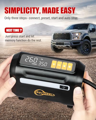 Image of ROCGORLD R8 Tire Inflator Portable Air Compressor, DC 12V Portable Air Compressor with Large Dual Digital Screen, 3X Faster Inflation Portable Air Pump for Car Tires, Bike, Motor - Car Accessories