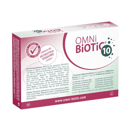 OMNi BiOTiC 10 | 10 Portionen (50g) | 10 Bakterienstämme | 10 Mrd. Keime pro Tagesdosis | Pulver | Mit Inulin | Vegan | Glutenfrei | Lactosefrei | Zur täglichen Anwendung