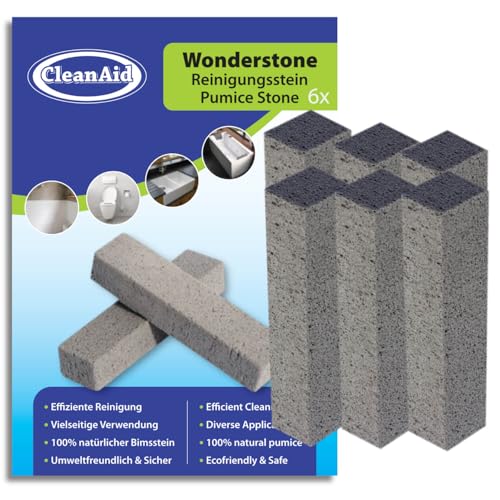 CleanAid Wonderstone - 6 Pieces Pumice Stone Toilet Cleaner without Handle - Cleaning Stone, Limescale Remover for Bathroom, Kitchen, Rust, Tiles, Urine Stone Remover, Cleaning Stone