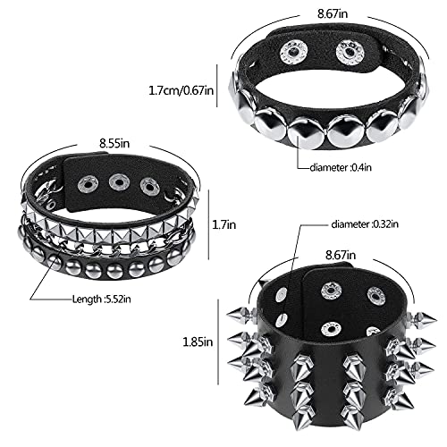 Hicarer 6 Piezas Pulseras de Punk con Tachuelas Pulsera de Remaches Brazalete con Remaches de Cuero