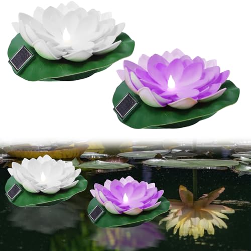 HUIKUANGEU Luci Galleggianti per Piscina,2 Pezzi Lampada Loto per Esterno,LED Floating Light Impermeabile,Luce di Loto Galleggiante per Stagno,per Esterne,Giardino,Piscina,Stagno