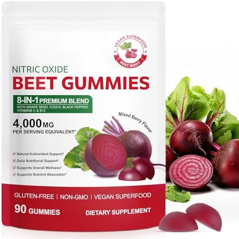 Beetroot Gummies - 90 Count | Non-GMO, Vegan Supplement with Natural Mixed Berry Flavor