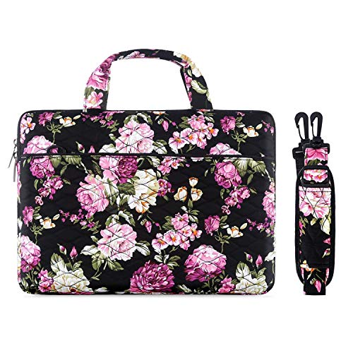 MOSISO Laptop Shoulder Bag Compatible with MacBook Air 13 inch A2337 M1 A2179 A1932/Pro A2338 M1 A2251 A2289 A2159 A1989 A1706 A1708, Canvas Ripple Peony Carrying Briefcase Sleeve Case