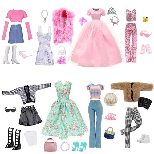 28 Stück Kleidung und Zubehör für 11.5 Zoll Doll 8 Outfits Kleid Casual...