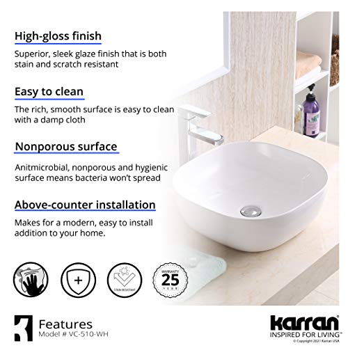 Karran Vc-510-Wh Valera 17" Vitreous China Vessel Bathroom Sink In White #TOP4