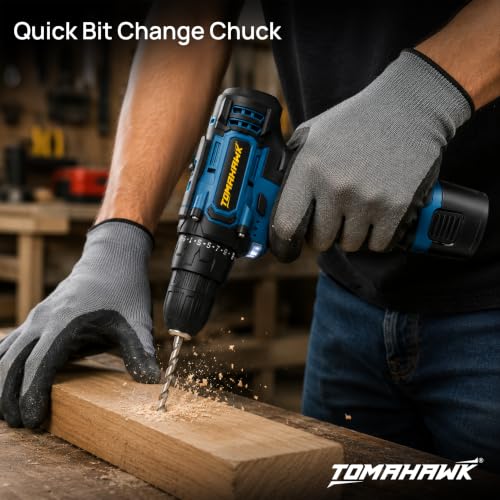 Image of Tomahawk T8000 12V Cordless Drill Machine & Screwdriver for Home | 10mm Keyless Chuck | 2-Speed 350 /1350 RPM | 28 Nm, 25+1 Clutch | 1.5Ah Battery + Charger | LED Light