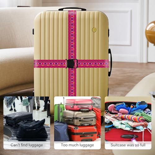 Image of 2 Pack Luggage Straps for Suitcases, Adjustable Travel Belt with Double Lock and Quick Release Buckle, Heavy Duty Nylon Bag Packing Strap, Bright Identifiers Business Travel Accessories-Pink Totem