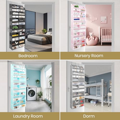 Image of HOMELUX THEORY UPGRADED 6 Tiers Over The Door Organizer Hanging - 100D EXTRA THICK & 50lbs HUGE CAPACITY, 12 Side Mesh Pockets Over The Door Shoe Organizer, Hanging Closet Organizer (Baby Blue, XL)