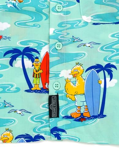 Image of Sesame Street Big Bird Cookie Monster Elmo Oscar the Grouch Matching Family Hawaiian Button Down Shirt Infant to Little Kid
