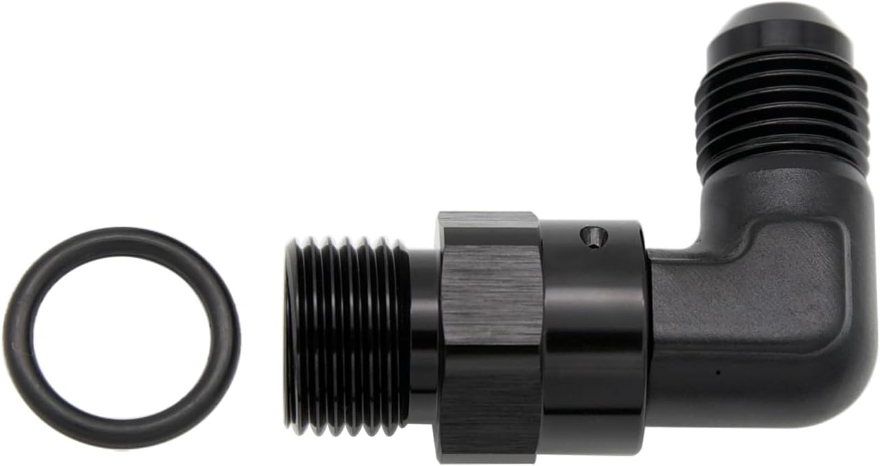 High Flow Radius 90 Degree Aluminum -6 AN Male Flare to 5/8-18 Male Swivel Fitting Adapter With O ring ORB Port, Black