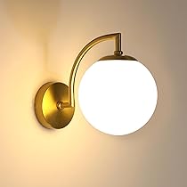 Goeco Applique da Parete Interno Oro, E27 Lampada da Parete di Sfera Vetro Moderna, Lampada a Muro a Forma di Lanterna per Camera da letto, Soggiorno, Corridoio, Senza Lampadina, Paralume Dia.15 cm
