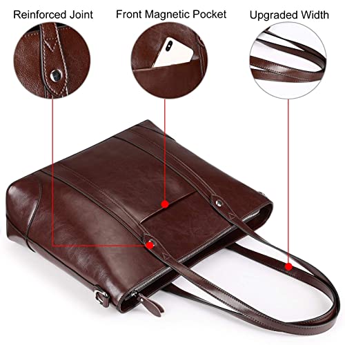 S-Zone Leather Tote Bag For Women Office Shoulder Handbag 15.6 Inch Work Laptop Briefcase (Coffee) #TOP3