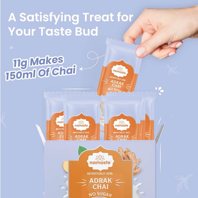 Image of Namaste Chai Ginger Tea Premix Without Sugar | Adrak Chai Instant Tea Premix | No Sugar Instant Tea Premix Sachets | Instant Adrak Chai Powder | Ginger Tea Ready Mix | 11g x 10 Sachets | Pack of 3