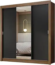 Guarda-roupa Casal 3 Portas de Correr com Espelho Rustic/preto Nobre Madesa