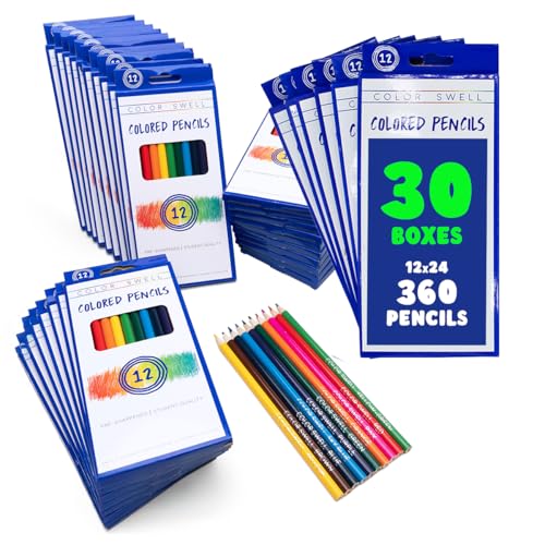 Color Swell Bulk Colored Pencils – 30 Sets, 360 Pre-Sharpened Assorted Vibrant Colors – Ideal for Kids, Teachers, and Classroom Supplies