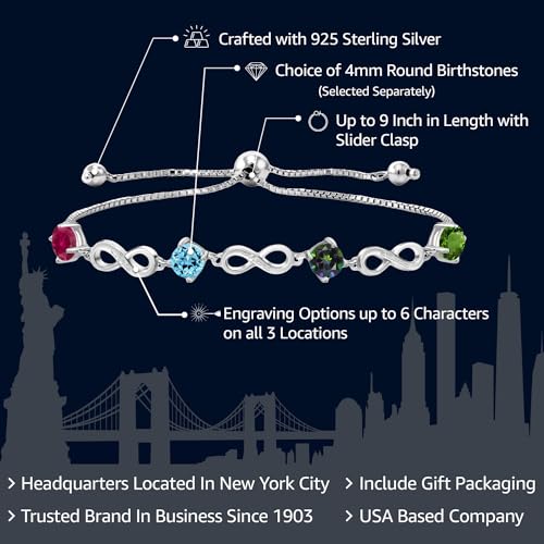 Gem Stone King 925 Sterling Silver Customized and Personalized Engraved Custom 4-Stone Gemstone Birthstone Keren Hanan Adjustable Infinity Tennis Bracelet For Women2