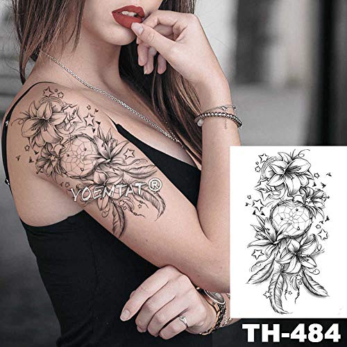 Handaxian 3PCS-3D Rose Anchor Watch Tatuaggio Impermeabile Adesivo Braccio Nero Posteriore Fiore Tatuaggio Donna Grande Body Art Tattoo 19THTH484