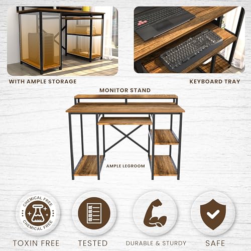 Image of Klaxon Computer Desk for Home Office with Keyboard Tray and Monitor Stand - 120 cm Workstation Table for Gaming, Study and Work, Engineered Wood and Metal Frame, Fd & Black, DIY Installation