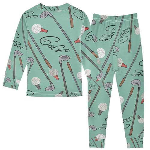 Golf Green Sport Pajama Sets Long Sleeve Top with Pants Cotton Soft Sleepwear 2 Piece Pjs Set, 8 Years Old2