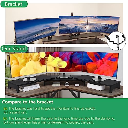 Nnewvante Monitor Stand Riser, 60 inch Large Bamboo Dual Monitor Stand for Desk, 3 Shelves Desktop Screen Riser with Adjustable Length Angle for Computer Laptop PC,Black - Image 5