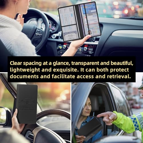 Image of Polyurethane, Leather Car Registration And Insurance Card Holder Document Wallet For Driver License & Other Essential Documents (Black)