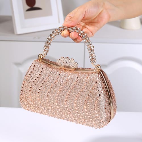 Image of Dreubea Womens Shiny Tote Evening Bag Fashion Rhinestone Decrated Handbag Golden
