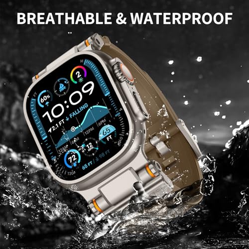 Image of FOAMUNOC Rugged Band Compatible with Apple Watch Ultra 3 /2 /1 Band 49mm /46mm /45mm /44mm /42mm, Metal Connector with Strap for iWatch Ultra Series 11 /10 /9 /8 /7 /6 /SE3 /SE2 /SE /5 /4 /3 /2 /1, Desert Tan /Titanium
