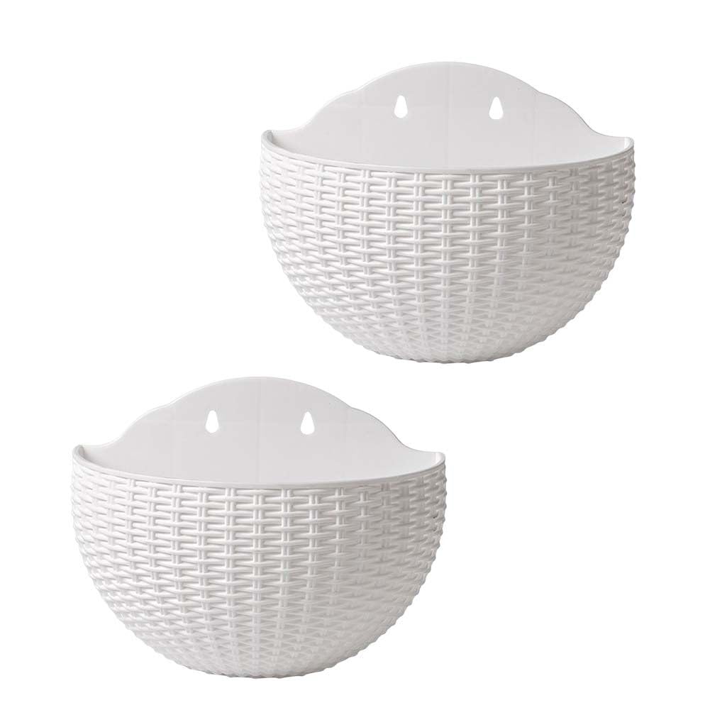 Jorzer Wall Hanging Planter Hanging Flower Pots Semicircle Plastic Plant Baskets Container with Drainage and Hooks Flower Pot for Fence 2PCS Small, White