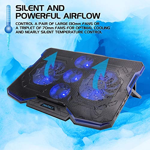 ENHANCE-Cryogen-Gaming-Laptop-Cooling-Pad-Fits-up-to-17-inch-Computer-PS4-Adjustable-Laptop-Cooling-Stand-with-5-Quiet-Cooler-Fans-2-USB-Ports-and-LED-Lighting-Slim-Portable-Design-2500-RPM