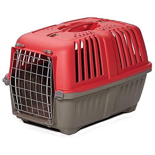MidWest Homes for Pets Spree Travel Carrier – Hard-Sided Dog & Cat Carrier, Small Pet Travel Crate with Handle, Ventilated Design, Easy Assembly, 22-Inch, Red