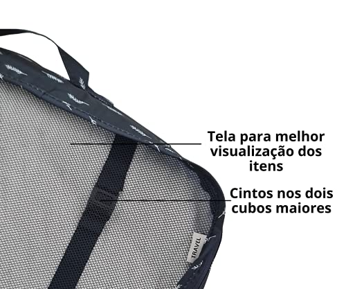 Kit Organizador Para Mala De Viagem 7 Peças (MARINHO COM BRANCO)