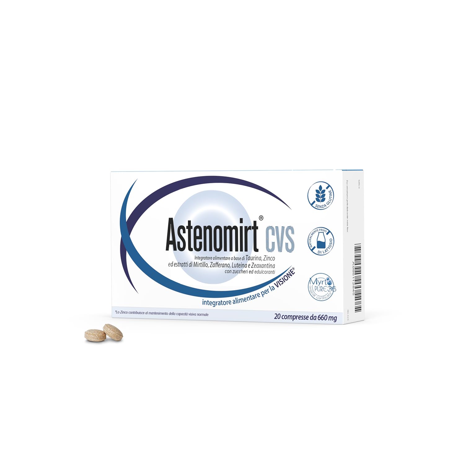 Astenomirt CVS 20 compresse - Integratore per il benessere della vista con Taurina, Zinco ed estratti di mirtillo