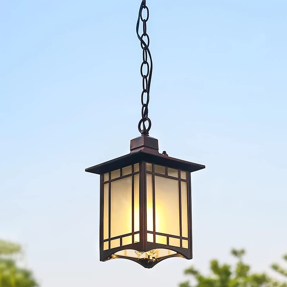LYMSXAZOU Rustic Waterproof Outdoor Hanging Lantern IP55 Pendant Light Fixture in Black Metal with Glass Perfect for Porch Entryway & Exterior Lighting