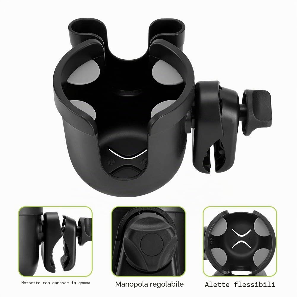 Accmor - Portabicchieri per Passeggino con Supporto per Telefono, Portabicchieri per Bicicletta, Portabicchieri Universale per Passeggini Uppababy, Nuna, Doona, 2 in 1 Portabicchieri e Supporto per