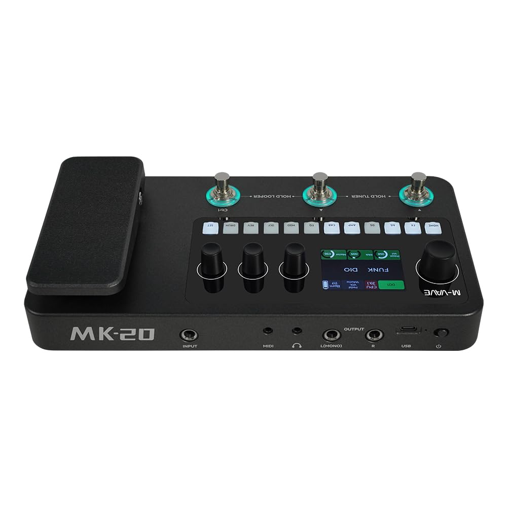 Procesador multiefectos M-VAVE MK-20: Más de 320 efectos, cadena de 10 módulos, 150 presets, Bluetooth y USB-C para guitarra y bajo