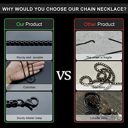 Bowisheet 4Mm Black Square Rolo Chain Stainless Steel Round Box Necklace Men Women Jewelry #TOP5