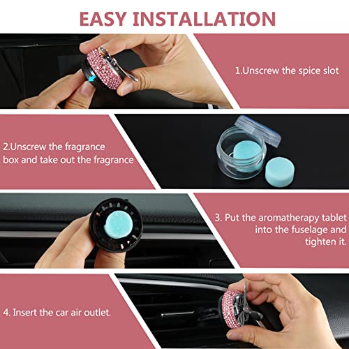Image of eing Car Air Freshener,Turbo Spinning Car Vent Clip Fragrance Diffuser,Essential Oil Air freshener with Bling Crystal Diamonds,Stylish Propeller Shape Car Decor (1 - Pack Pink)