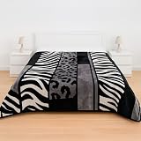 Rufino Díaz Manta Terciopelo Estampada Animal Print (Negro - 220x240cm) - Otoño/Invierno - Tacto Extra Suave y Super calentita - para Usar en la Cama o en el sofá