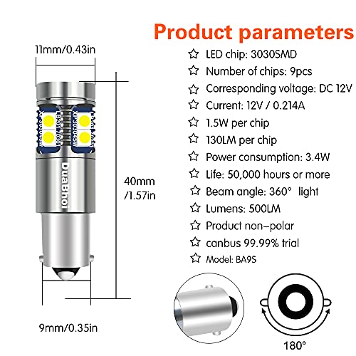 Duabhoi Ba9S Led Buld Canbus Error Free 1895 1893 Ba9 64111 T4W 53 57 1445 Super Bright 3030 Chipset For Car Interior Rear Fog Reverse Indicator Dome Side Marker Lights 2Pcs White #TOP1