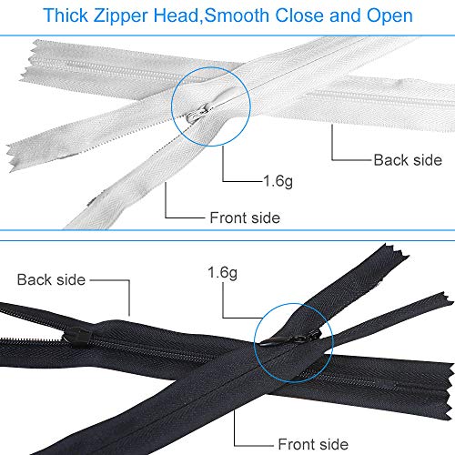 Anyuwen 20PCS Nylon Invisible Zippers, 7 Inches #3 Zippers for Sewing, Tailor DIY Sewing Crafts Tools for Home - Bags - Garment (Black and White, 10Pcs Per Color) - Thumbnail 2