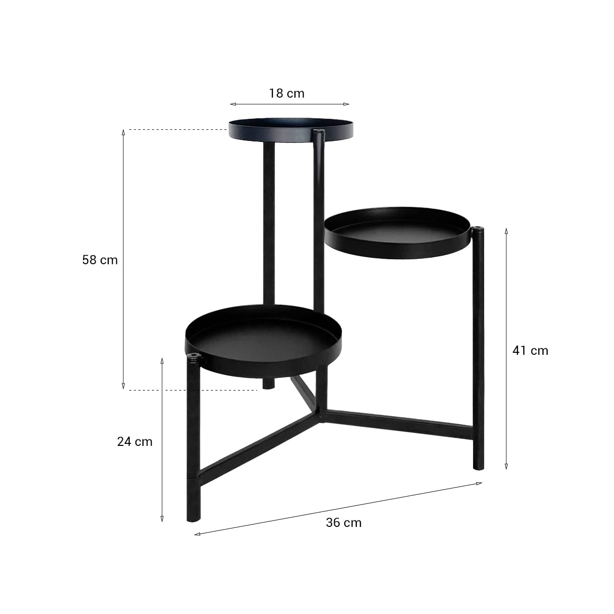 Acomoda Textil – Soporte para Plantas de Metal 3 niveles para Recibidor, Sala de Estar, Balcón y Terraza. Mueble para Macetas Negro para Interior y Exterior Decorativo y Resistente (36x32x58 cm)