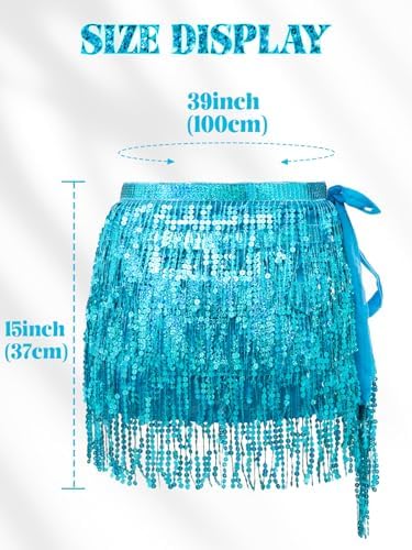 Paillettenrok voor dames, rok met pailletten, kwastjes, buikdansrok voor carnaval, strand, mini-rok met franjes, glitter met bril, hippie, mini latijnrok, korte buikdans, Blauw, L Paillettenrok voor dames, rok met pailletten, kwastjes, buikdansrok voor carnaval, strand, mini-rok met franjes, glitter met bril, hippie, mini latijnrok, korte buikdans, Blauw, L