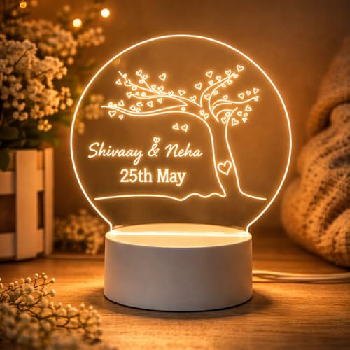 Image of Customized 3D Lamp for Couples - Personalized LED Night Light with Names, Unique Gift for Husband Wife, Custom Romantic Decor for Birthday, Wedding, or Valentine (Name & Date Couple Lamp)