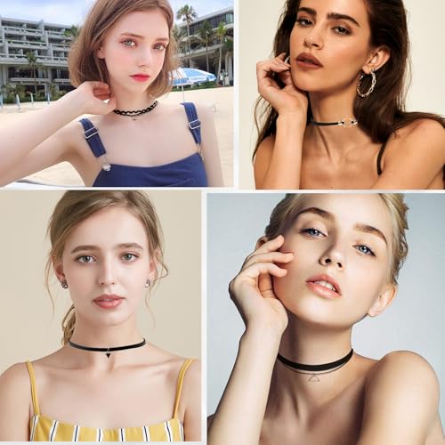 XYTAHDM 11 Stücke Gothic Choker Halsband für Damen, Leder Kettenset mit Metall Ring - Schwarz Punk Rock Kragen Zubehör