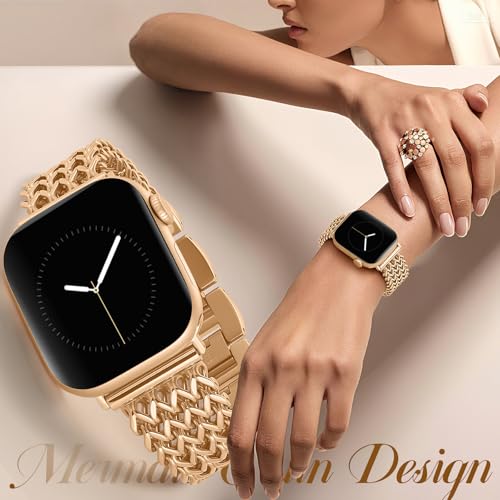 Image of SNBLK Metal Band Compatible with 44mm Apple Watch Band for Women 40mm 41mm 42mm 45mm 46mm 49mm, Dressy Stainless Steel Link Bracelet,Pretty Strap for iWatch Series 11 /Se /10 /9 /8 /7 /6 /5 /4 /3 /2 /1 /Ultra