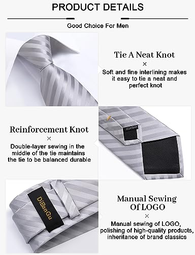 Dibangu Solid Silver Tie Pocket Square Cufflink Tie Clip Set For Men Silk Formal Necktie #TOP4