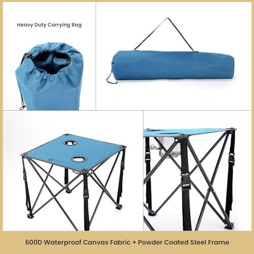 ARROWHEAD OUTDOOR Mesa de Camping Plegable 2-Pack 26” (66cm) con Marco de Acero y Lona 600D, Azul, Cuadrada miniatura 6